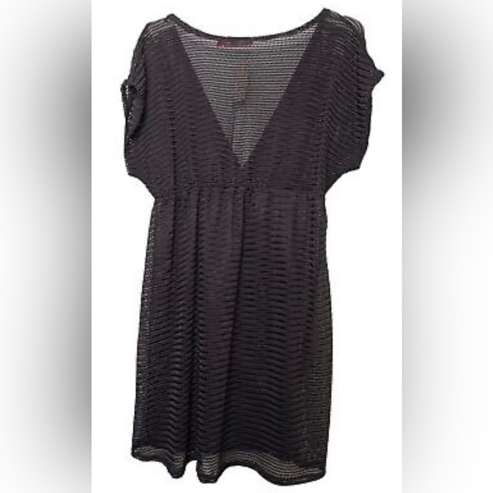 Southern Breeze Large Black Swimsuit Cover Up Tunic Quick Dry Lacey Look Deep V